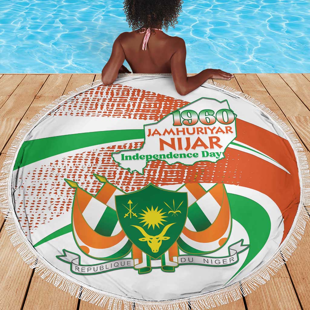 Happy Jamhuriyar Nijar Independence Day Beach Blanket Coat Of Arm With Niger Map