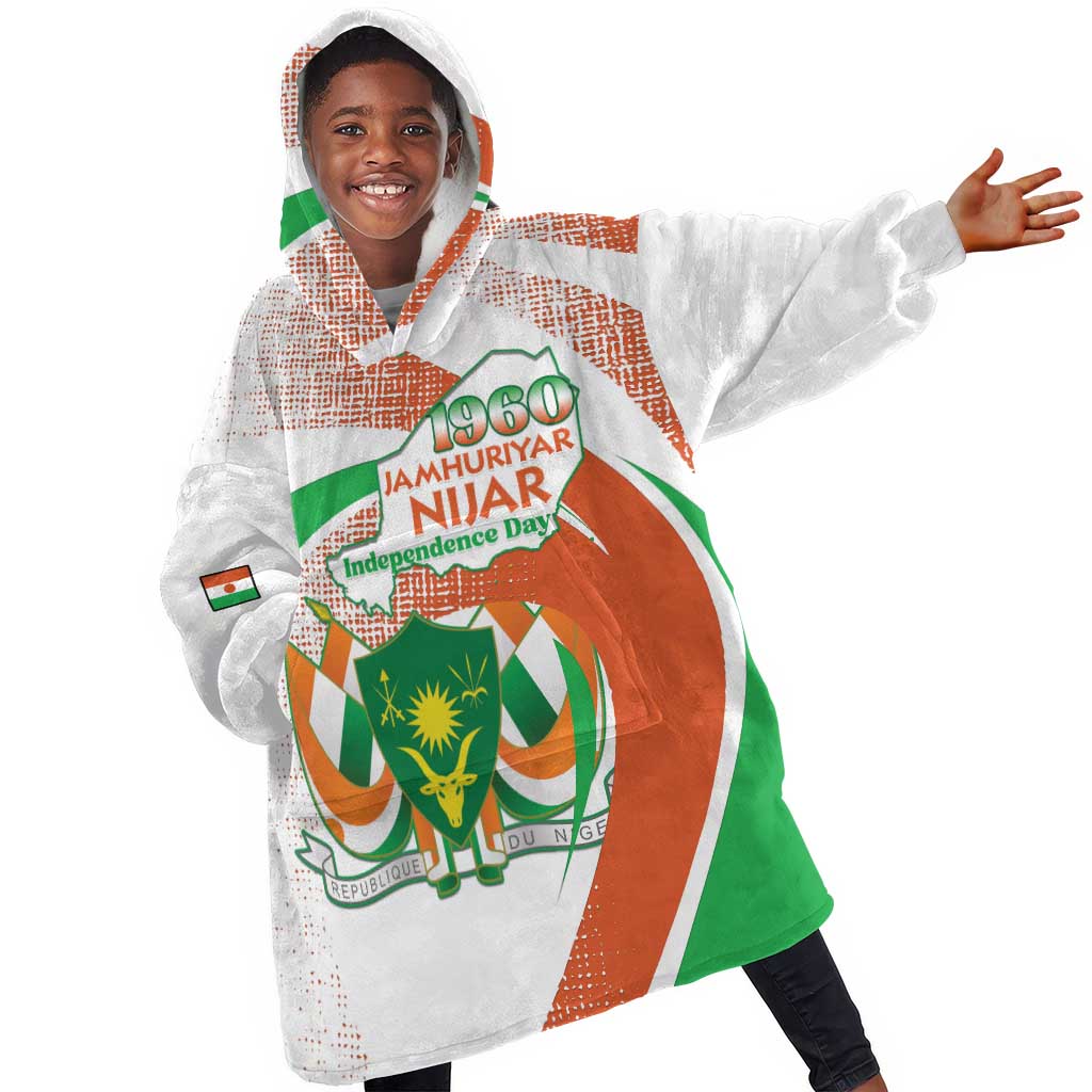 Personalized Happy Jamhuriyar Nijar Independence Day Kid Wearable Blanket Hoodie Coat Of Arm With Niger Map