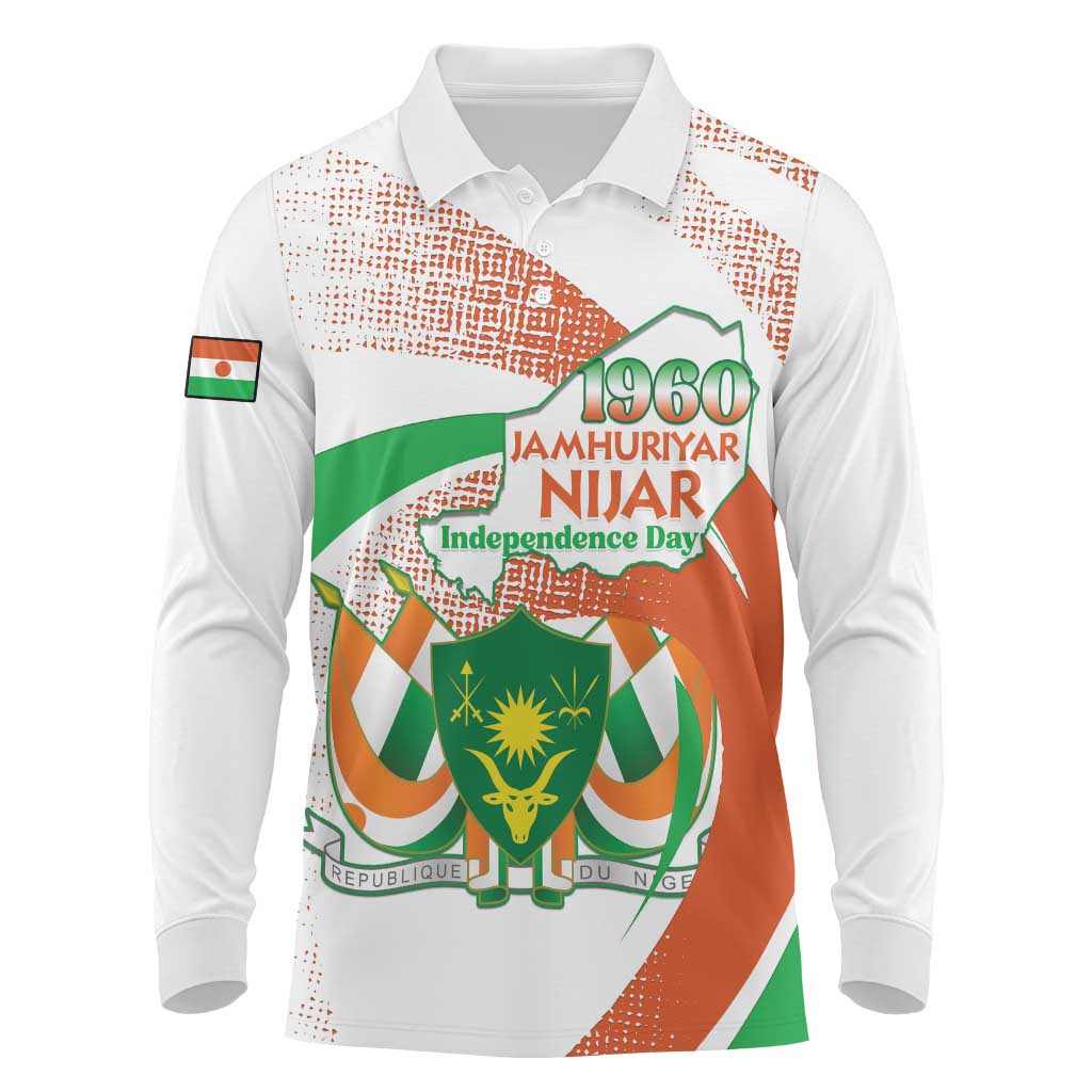 Personalized Happy Jamhuriyar Nijar Independence Day Long Sleeve Polo Shirt Coat Of Arm With Niger Map