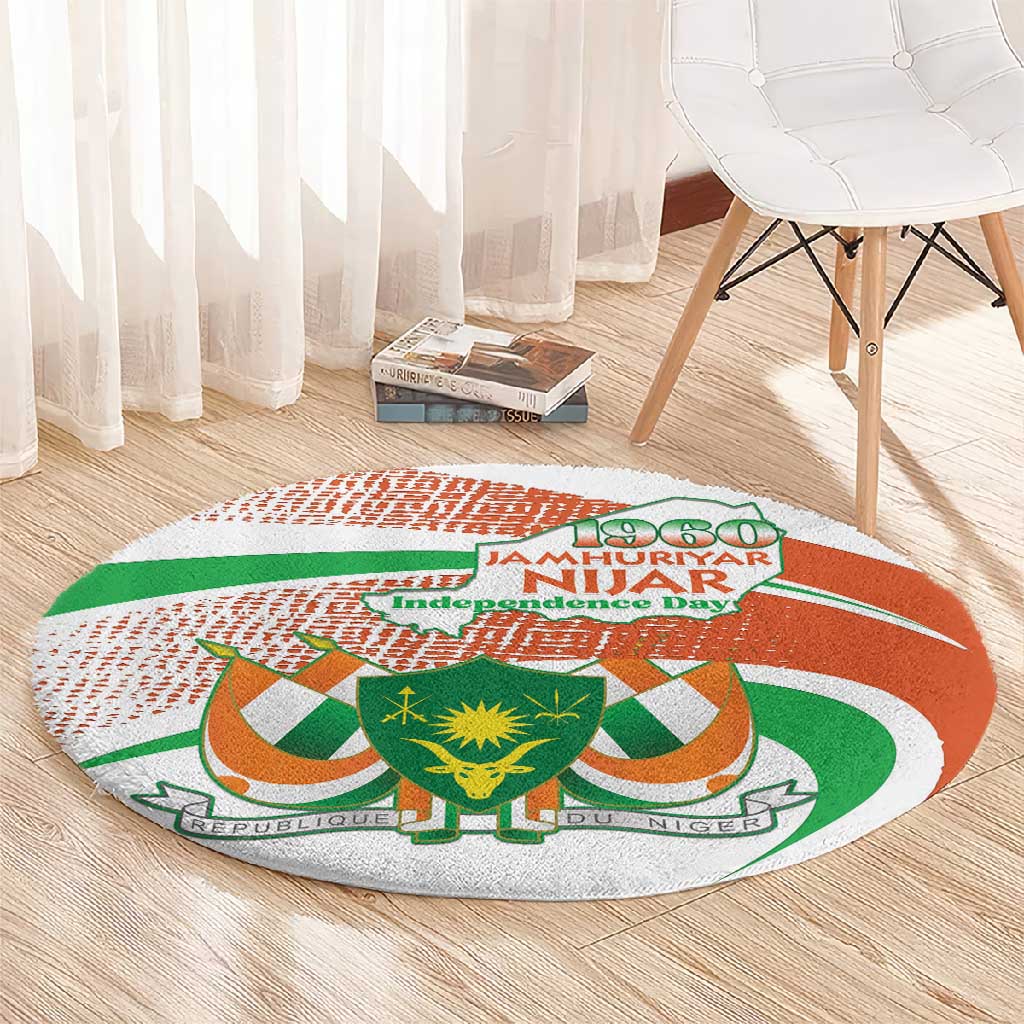 Happy Jamhuriyar Nijar Independence Day Round Carpet Coat Of Arm With Niger Map