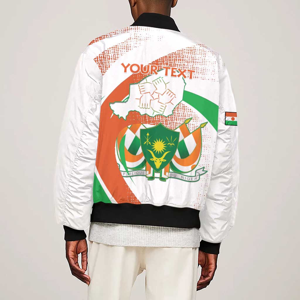 Personalized Happy Jamhuriyar Nijar Independence Day Sleeve Zip Bomber Jacket Coat Of Arm With Niger Map