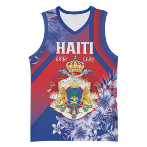 Personalized Second Anpi an Ayiti Basketball Jersey Imperial Haiti Coat Of Arms Tropical Flowers LT15