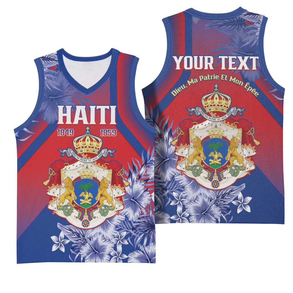 Personalized Second Anpi an Ayiti Basketball Jersey Imperial Haiti Coat Of Arms Tropical Flowers LT15