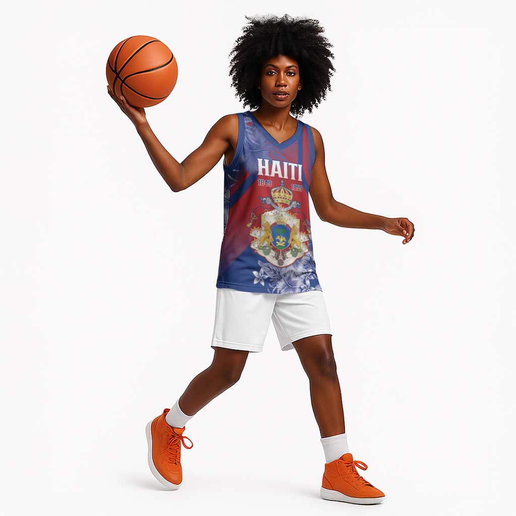 Personalized Second Anpi an Ayiti Basketball Jersey Imperial Haiti Coat Of Arms Tropical Flowers LT15