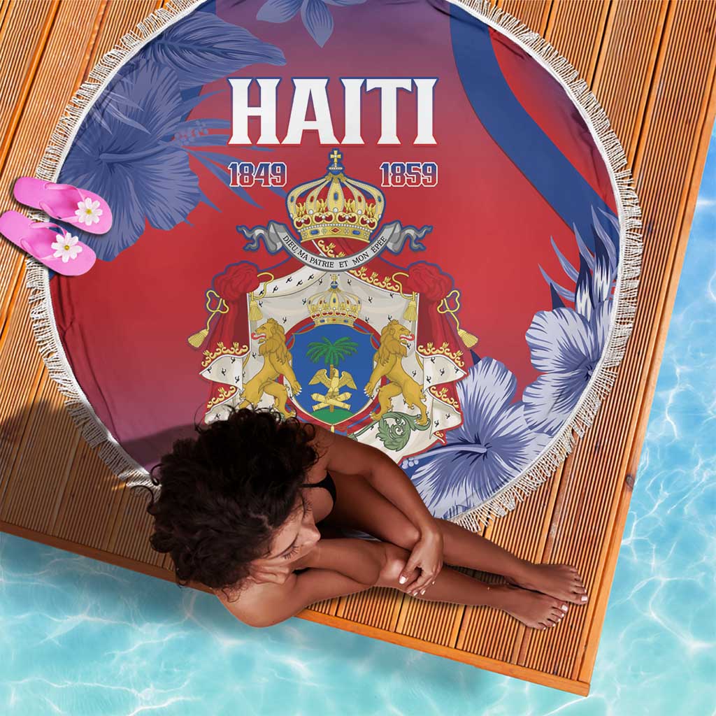Second Anpi an Ayiti Beach Blanket Imperial Haiti Coat Of Arms Tropical Flowers