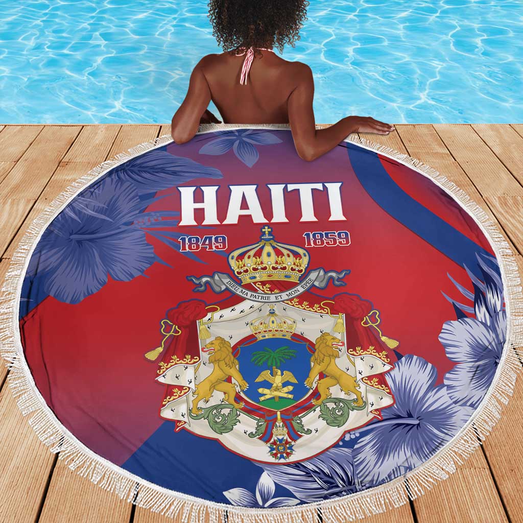 Second Anpi an Ayiti Beach Blanket Imperial Haiti Coat Of Arms Tropical Flowers