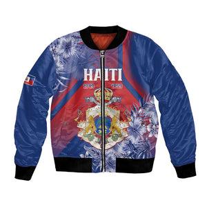 Personalized Second Anpi an Ayiti Bomber Jacket Imperial Haiti Coat Of Arms Tropical Flowers
