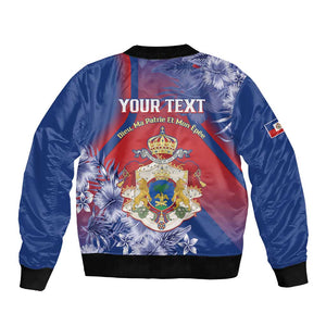 Personalized Second Anpi an Ayiti Bomber Jacket Imperial Haiti Coat Of Arms Tropical Flowers