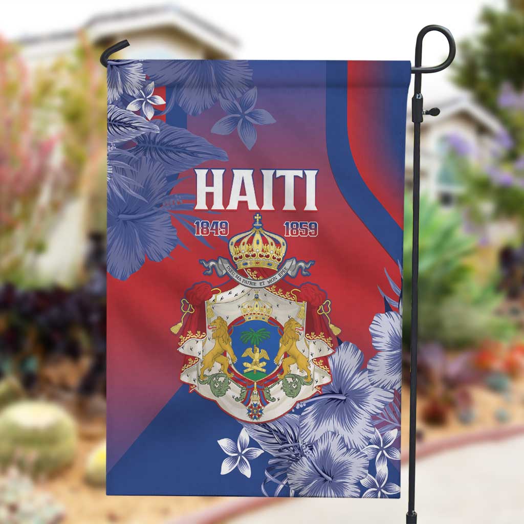 Second Anpi an Ayiti Garden Flag Imperial Haiti Coat Of Arms Tropical Flowers