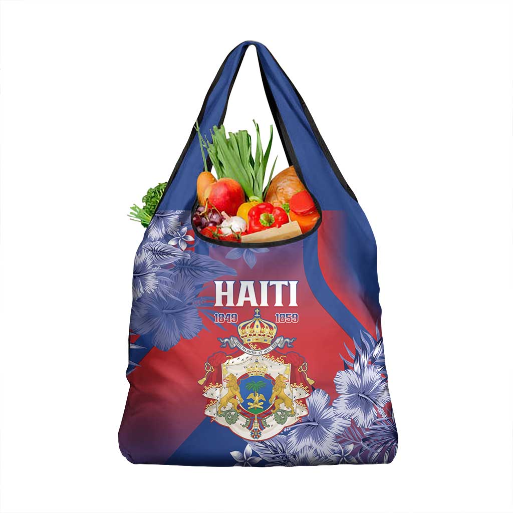 Second Anpi an Ayiti Grocery Bag Imperial Haiti Coat Of Arms Tropical Flowers