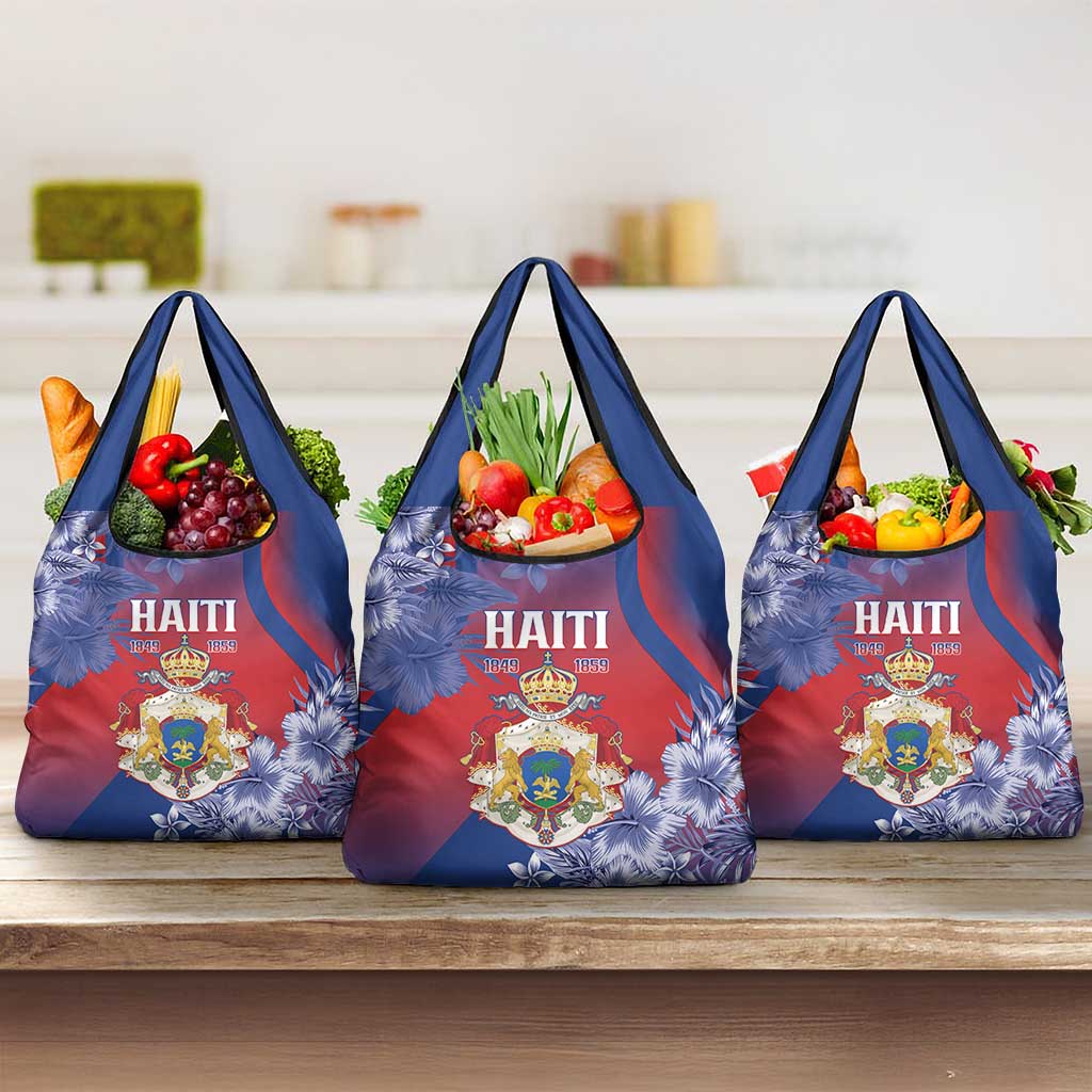 Second Anpi an Ayiti Grocery Bag Imperial Haiti Coat Of Arms Tropical Flowers