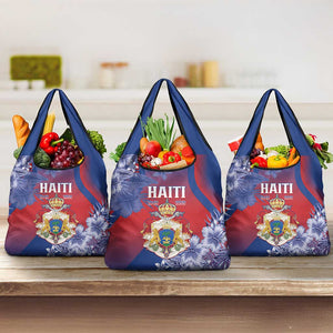 Second Anpi an Ayiti Grocery Bag Imperial Haiti Coat Of Arms Tropical Flowers