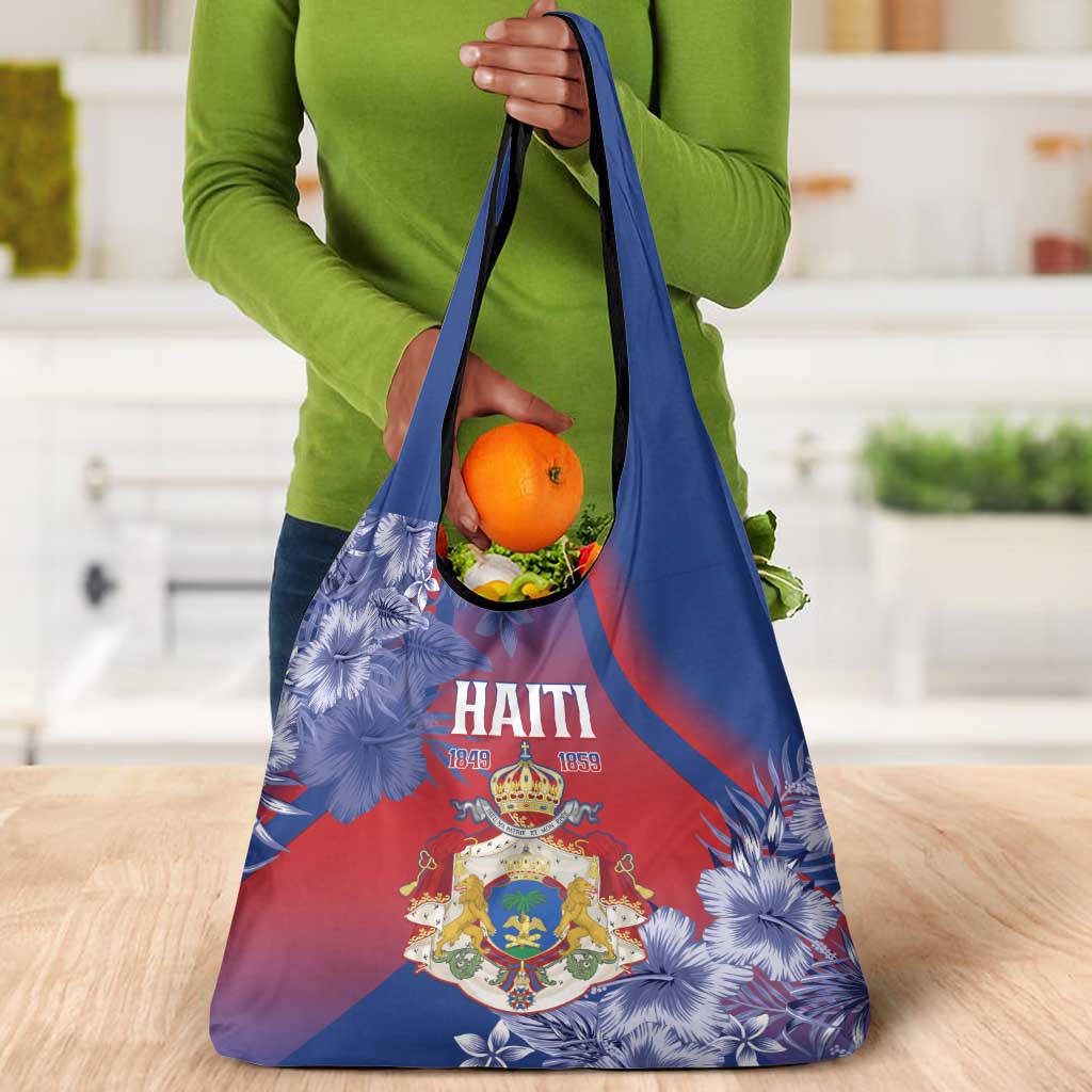Second Anpi an Ayiti Grocery Bag Imperial Haiti Coat Of Arms Tropical Flowers