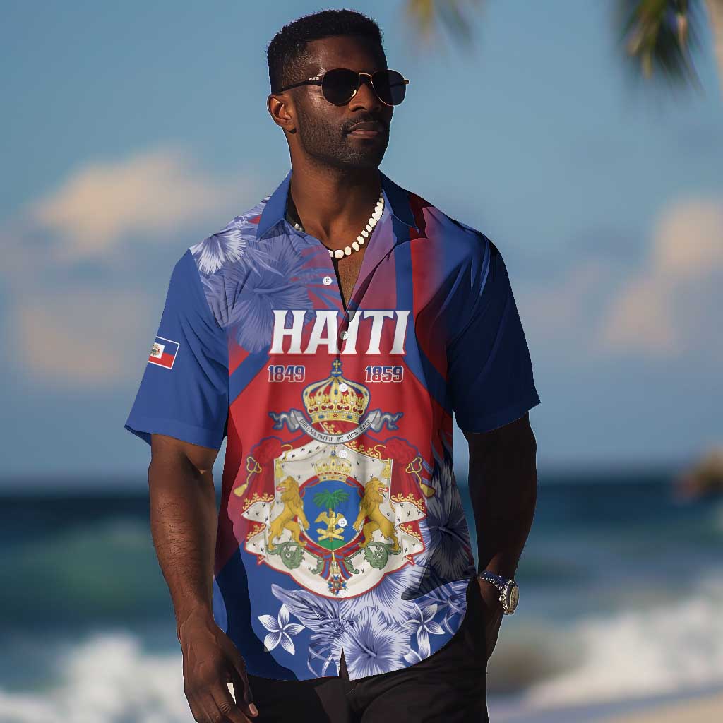 Personalized Second Anpi an Ayiti Hawaiian Shirt Imperial Haiti Coat Of Arms Tropical Flowers