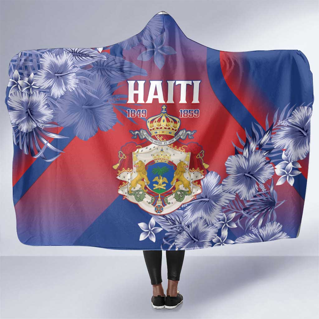 Second Anpi an Ayiti Hooded Blanket Imperial Haiti Coat Of Arms Tropical Flowers