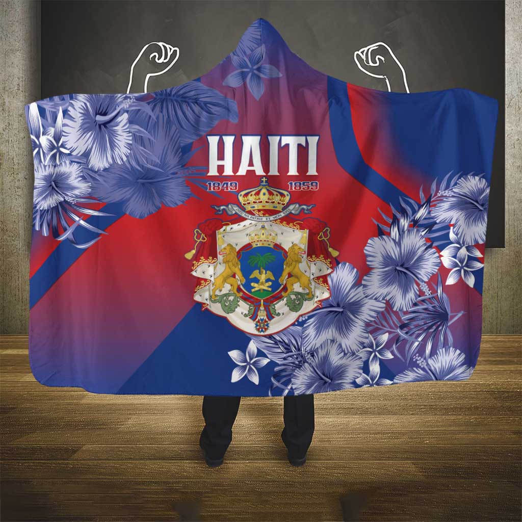 Second Anpi an Ayiti Hooded Blanket Imperial Haiti Coat Of Arms Tropical Flowers