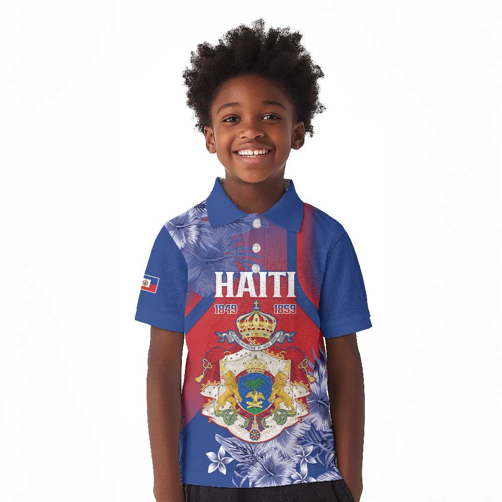 Personalized Second Anpi an Ayiti Kid Polo Shirt Imperial Haiti Coat Of Arms Tropical Flowers