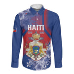 Personalized Second Anpi an Ayiti Long Sleeve Button Shirt Imperial Haiti Coat Of Arms Tropical Flowers