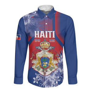 Personalized Second Anpi an Ayiti Long Sleeve Button Shirt Imperial Haiti Coat Of Arms Tropical Flowers