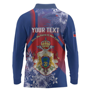 Personalized Second Anpi an Ayiti Long Sleeve Polo Shirt Imperial Haiti Coat Of Arms Tropical Flowers