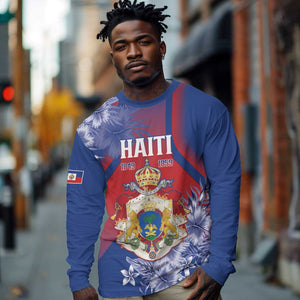 Personalized Second Anpi an Ayiti Long Sleeve Shirt Imperial Haiti Coat Of Arms Tropical Flowers