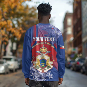 Personalized Second Anpi an Ayiti Long Sleeve Shirt Imperial Haiti Coat Of Arms Tropical Flowers