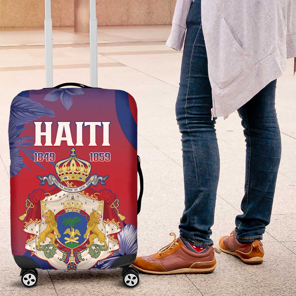Second Anpi an Ayiti Luggage Cover Imperial Haiti Coat Of Arms Tropical Flowers