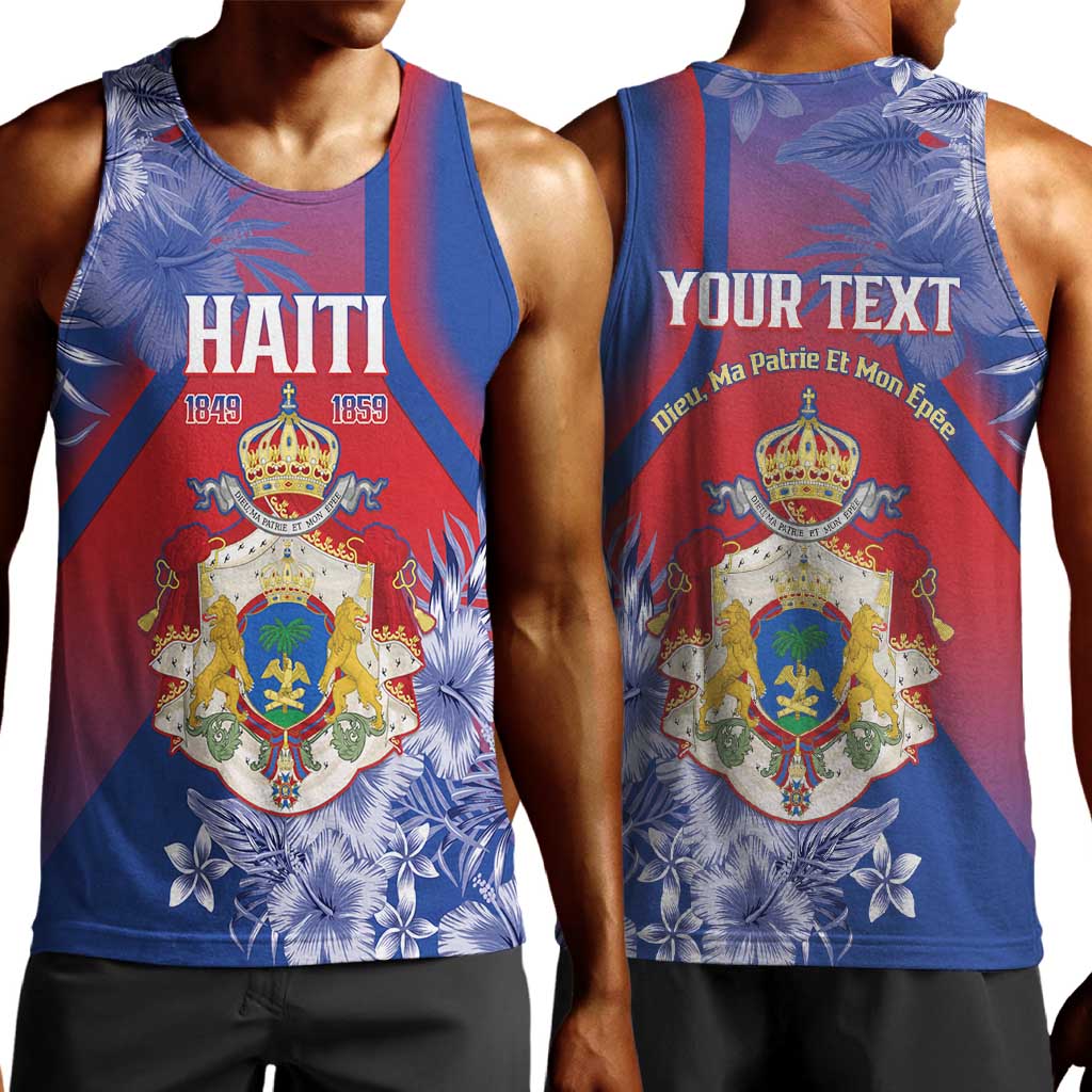 Personalized Second Anpi an Ayiti Men Tank Top Imperial Haiti Coat Of Arms Tropical Flowers