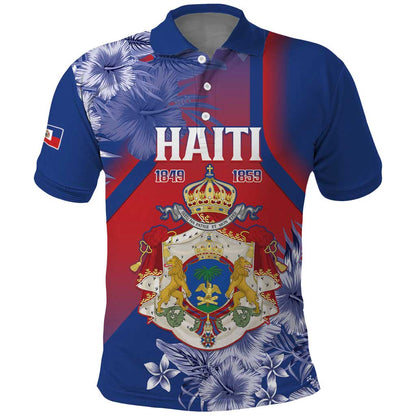 Personalized Second Anpi an Ayiti Polo Shirt Imperial Haiti Coat Of Arms Tropical Flowers