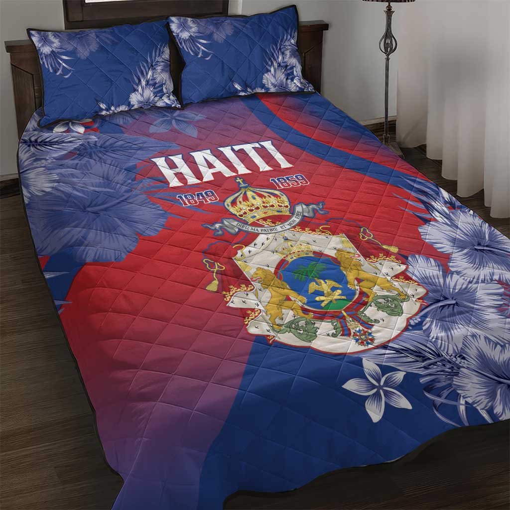 Second Anpi an Ayiti Quilt Bed Set Imperial Haiti Coat Of Arms Tropical Flowers