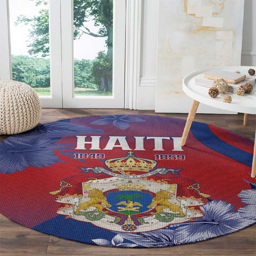 Second Anpi an Ayiti Round Carpet Imperial Haiti Coat Of Arms Tropical Flowers