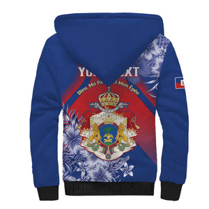 Personalized Second Anpi an Ayiti Sherpa Hoodie Imperial Haiti Coat Of Arms Tropical Flowers