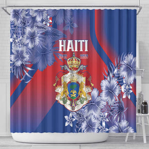 Second Anpi an Ayiti Shower Curtain Imperial Haiti Coat Of Arms Tropical Flowers