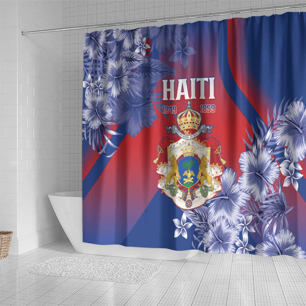 Second Anpi an Ayiti Shower Curtain Imperial Haiti Coat Of Arms Tropical Flowers