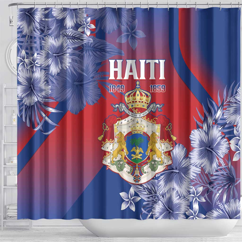 Second Anpi an Ayiti Shower Curtain Imperial Haiti Coat Of Arms Tropical Flowers
