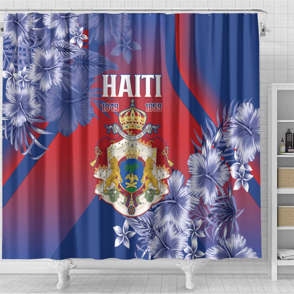 Second Anpi an Ayiti Shower Curtain Imperial Haiti Coat Of Arms Tropical Flowers