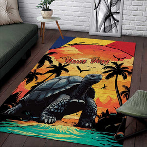 Personalised Afro Seychelles Area Rug Aldabra Giant Tortoise With Beach Sunset