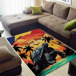 Personalised Afro Seychelles Area Rug Aldabra Giant Tortoise With Beach Sunset