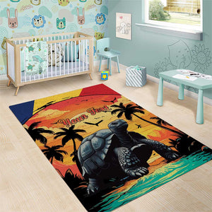 Personalised Afro Seychelles Area Rug Aldabra Giant Tortoise With Beach Sunset