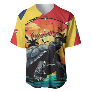 Personalised Afro Seychelles Baseball Jersey Aldabra Giant Tortoise With Beach Sunset