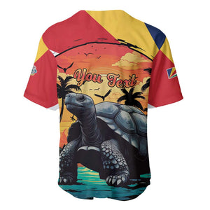 Personalised Afro Seychelles Baseball Jersey Aldabra Giant Tortoise With Beach Sunset