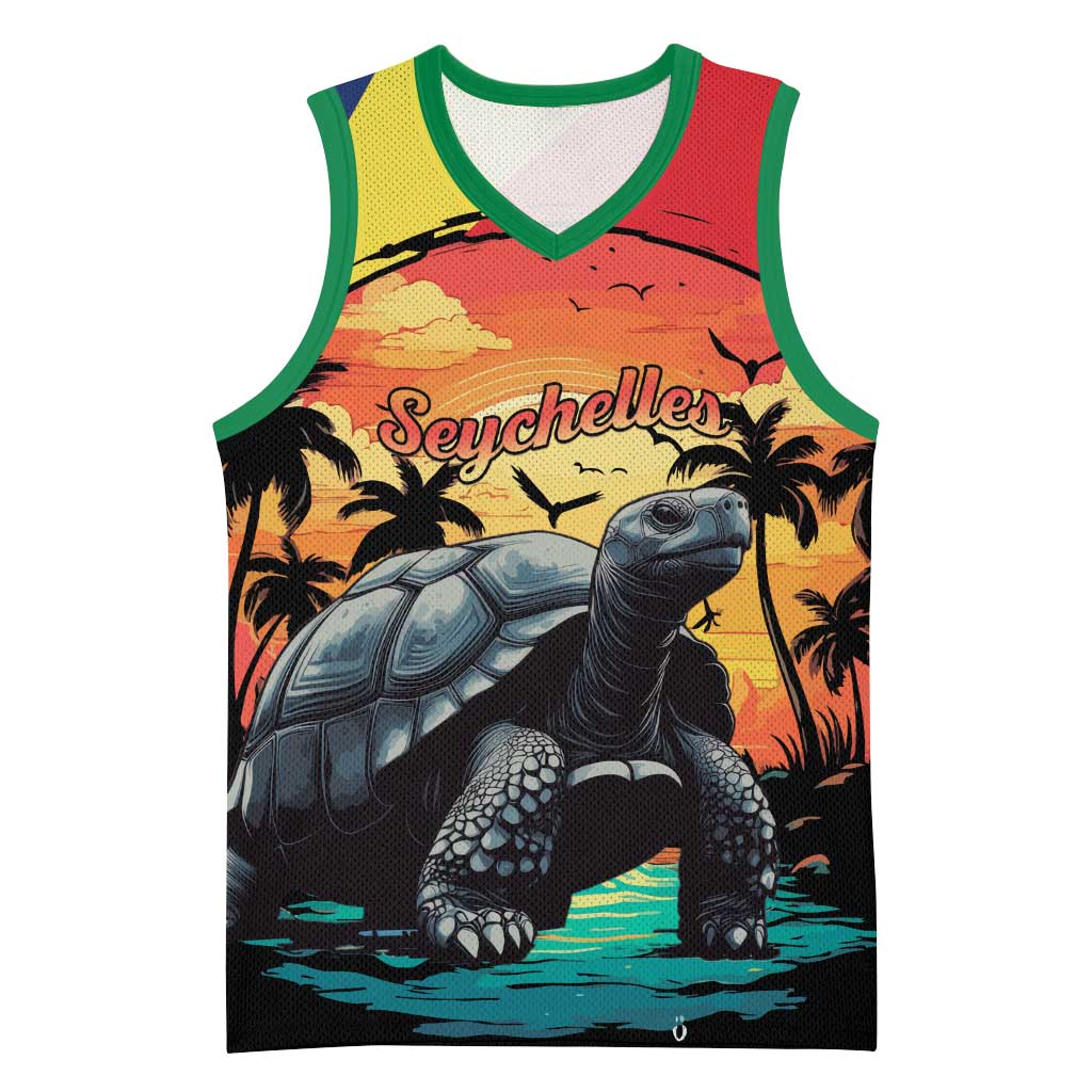 Personalised Afro Seychelles Basketball Jersey Aldabra Giant Tortoise With Beach Sunset LT15
