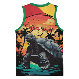 Personalised Afro Seychelles Basketball Jersey Aldabra Giant Tortoise With Beach Sunset LT15
