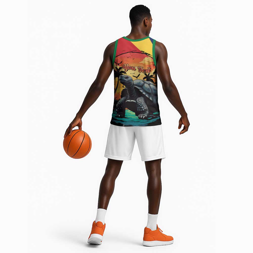 Personalised Afro Seychelles Basketball Jersey Aldabra Giant Tortoise With Beach Sunset LT15
