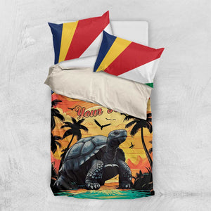 Personalised Afro Seychelles Bedding Set Aldabra Giant Tortoise With Beach Sunset