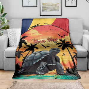 Personalised Afro Seychelles Blanket Aldabra Giant Tortoise With Beach Sunset