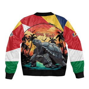 Personalised Afro Seychelles Bomber Jacket Aldabra Giant Tortoise With Beach Sunset