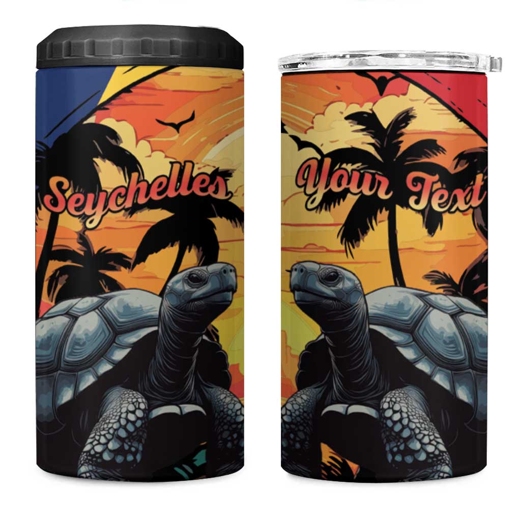 Personalised Afro Seychelles 4 in 1 Can Cooler Tumbler Aldabra Giant Tortoise With Beach Sunset