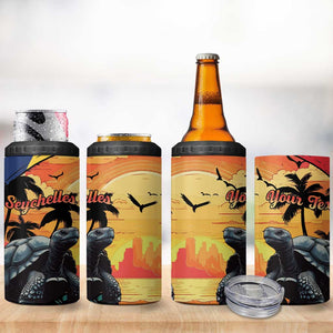 Personalised Afro Seychelles 4 in 1 Can Cooler Tumbler Aldabra Giant Tortoise With Beach Sunset