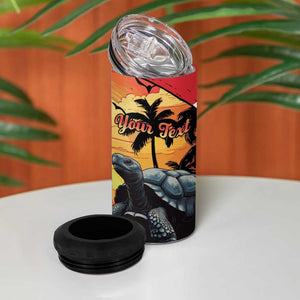 Personalised Afro Seychelles 4 in 1 Can Cooler Tumbler Aldabra Giant Tortoise With Beach Sunset